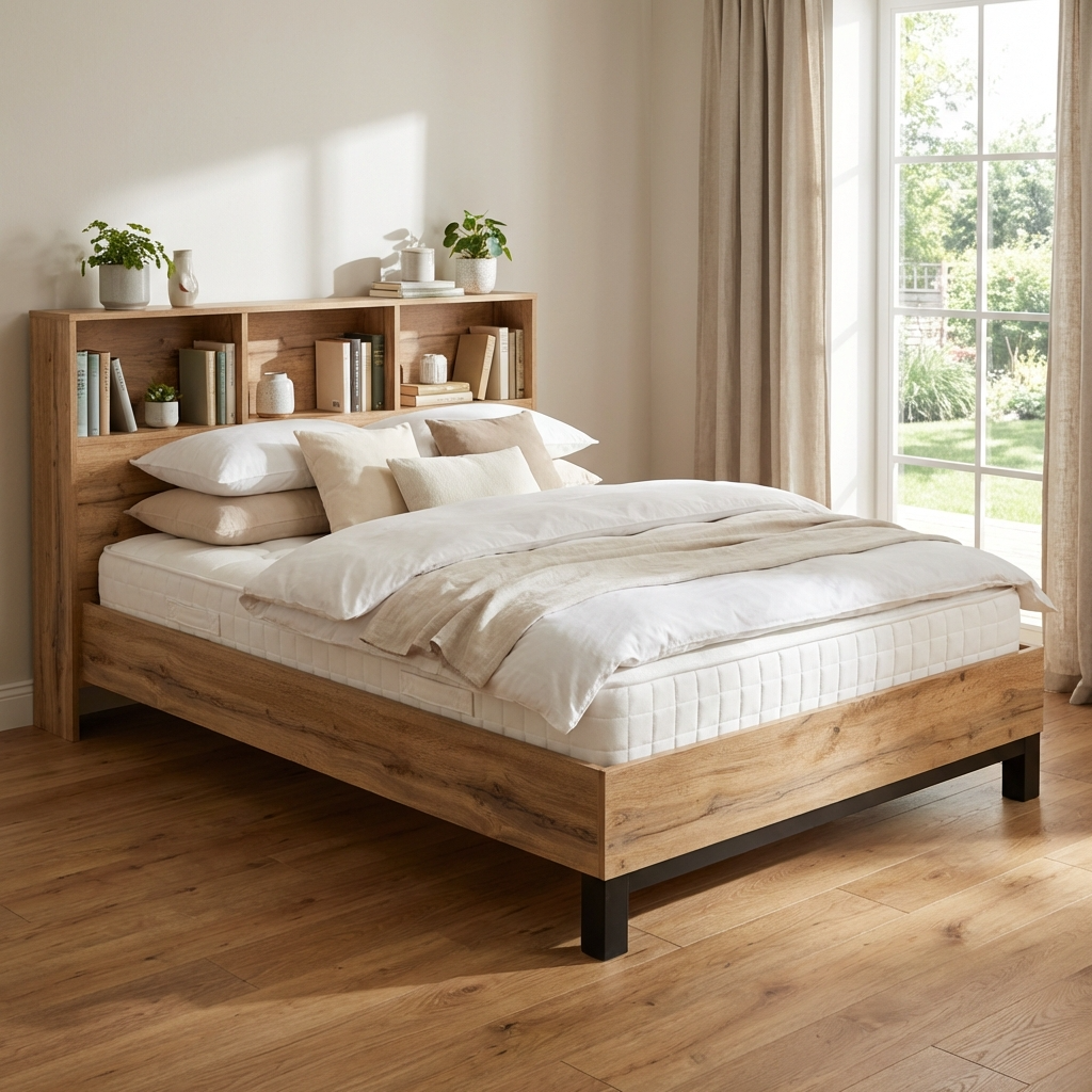 Bali Bookcase Headboard Bed King 150cm - Light Oak MDF BAL209