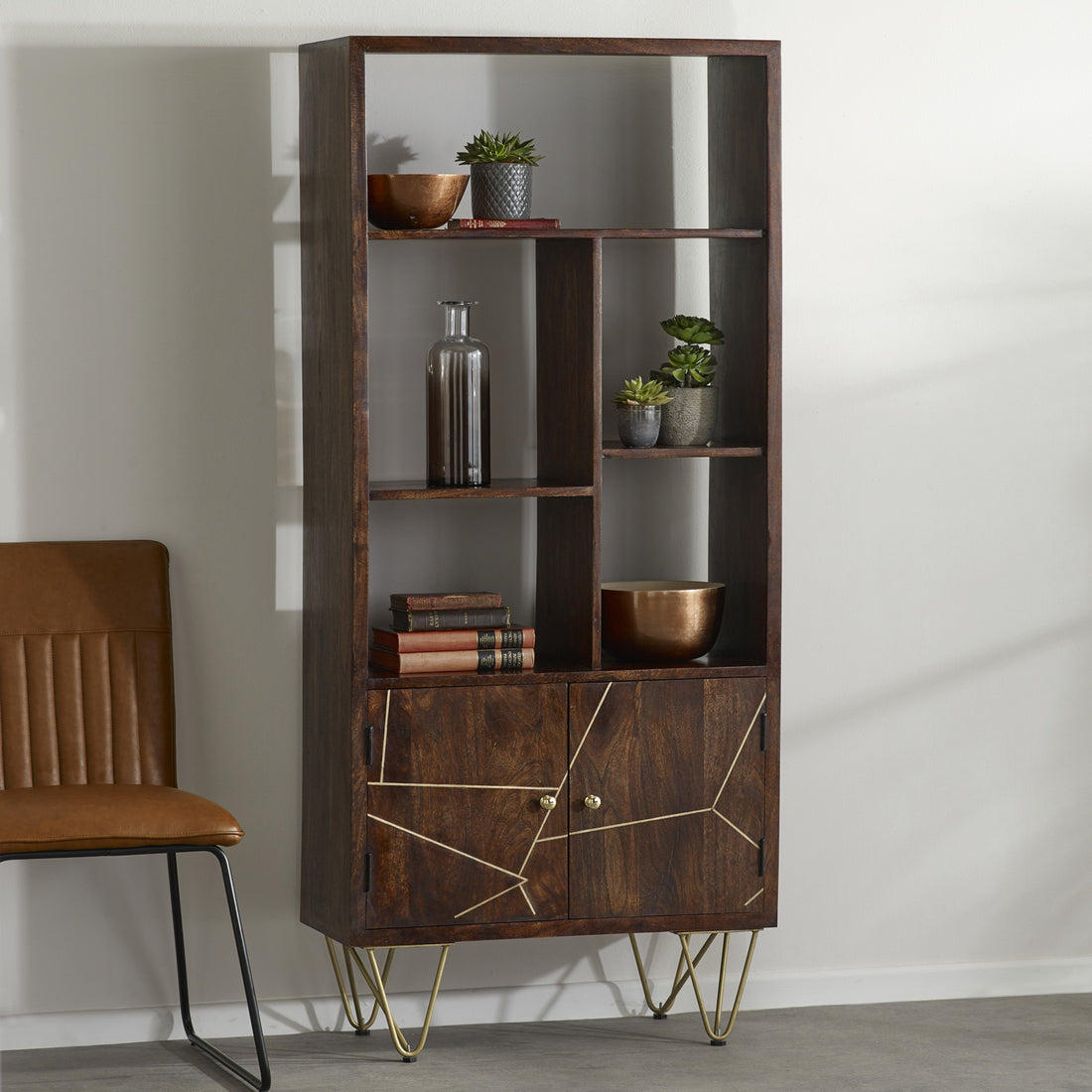 Dark Gold Large Bookcase 2 Door BRS11 lifestyle