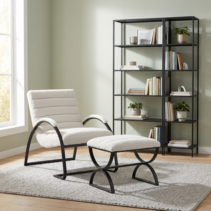 Boucle Ribbed Arm Chair - Cream 23084 - Havenheim Furniture