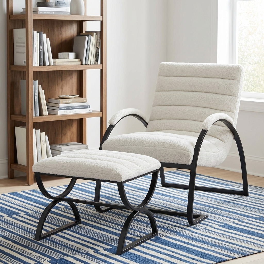 Boucle Ribbed Footstool - Cream 23085 - Havenheim Furniture