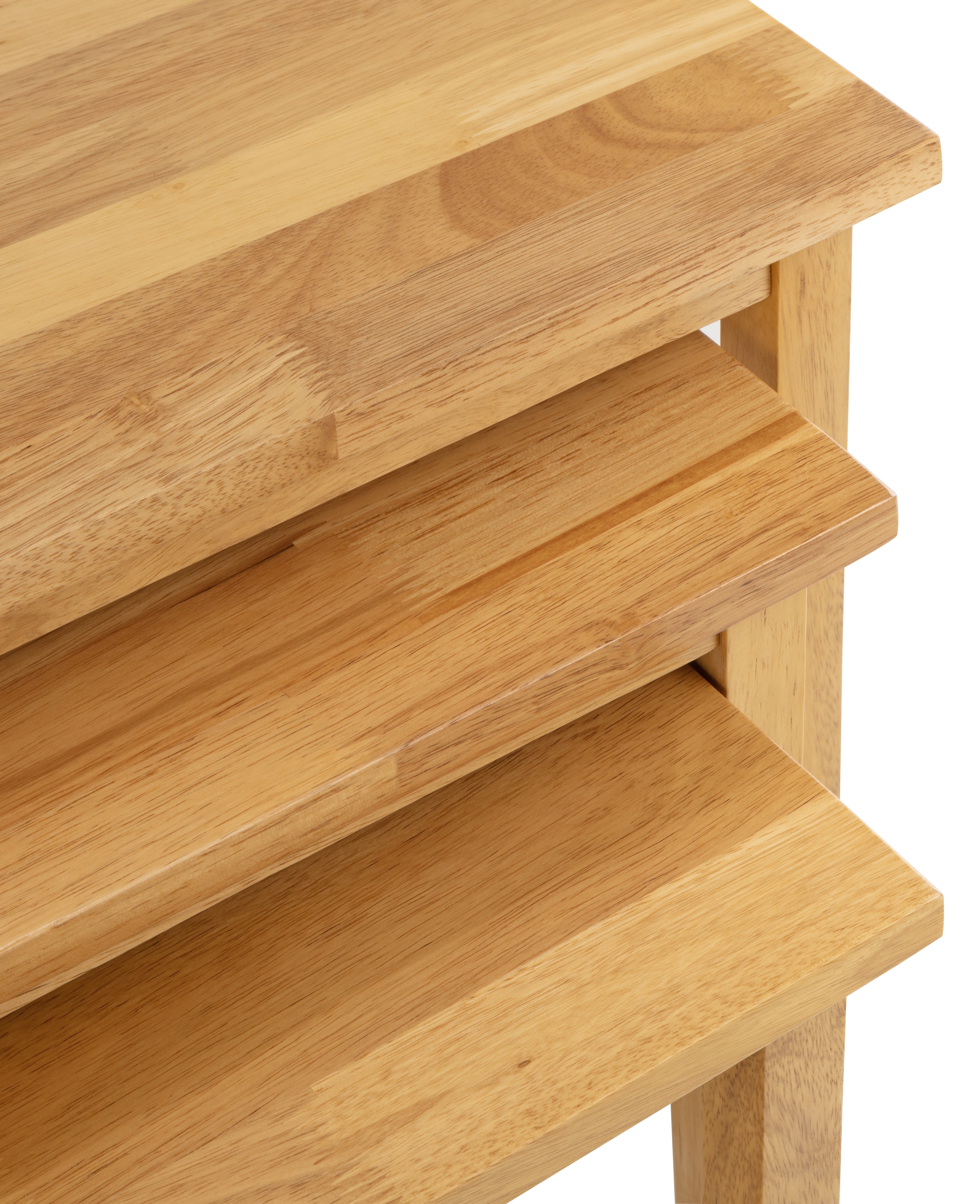 CLEO NEST OF TABLES - NATURAL OAK FINISH Rubberwood CLE015 close up