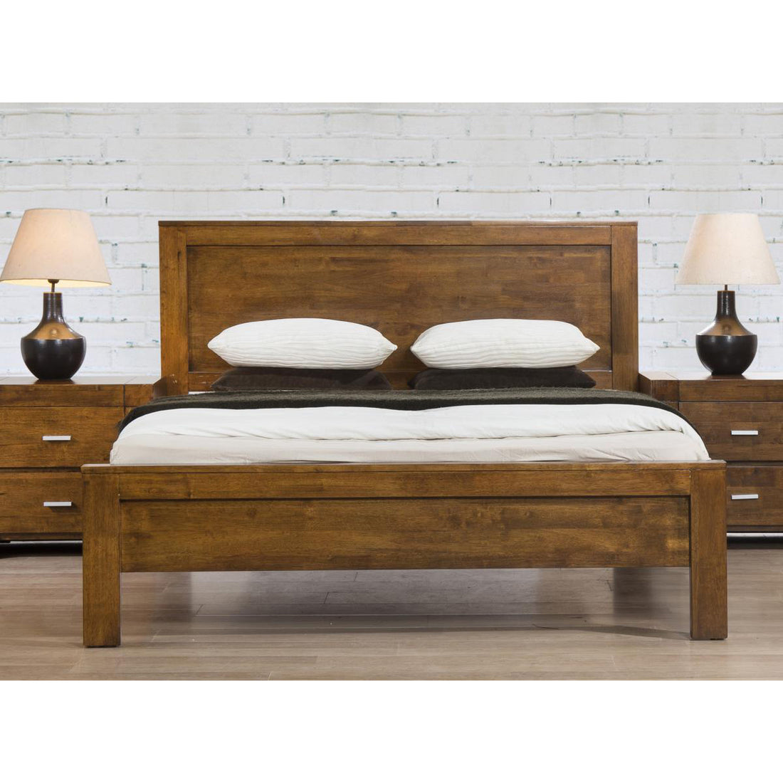 California King Size 150cm Bed Solid Rubberwood Rustic Oak CALIKS - Havenheim Furniture