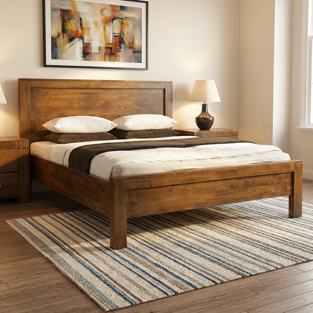 California King Size 150cm Bed Solid Rubberwood Rustic Oak CALIKS - Havenheim Furniture