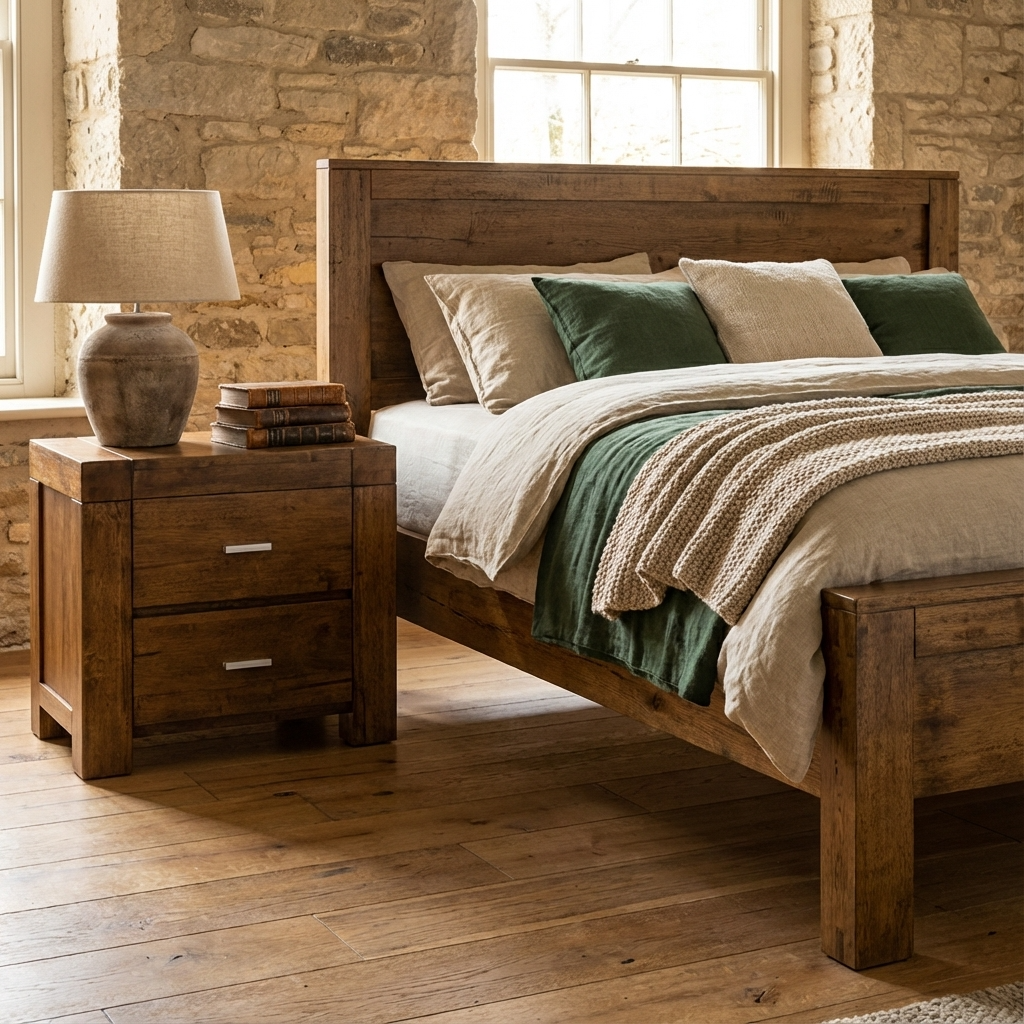 California Nightstand 2 Drawer Solid Hardwood Rustic Oak CALINIG - Havenheim Furniture