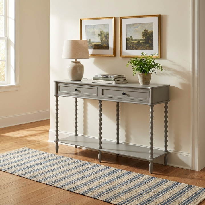 The Camden Collection Large Two Drawer Console Table Grey 23955 - Havenheim Furniture