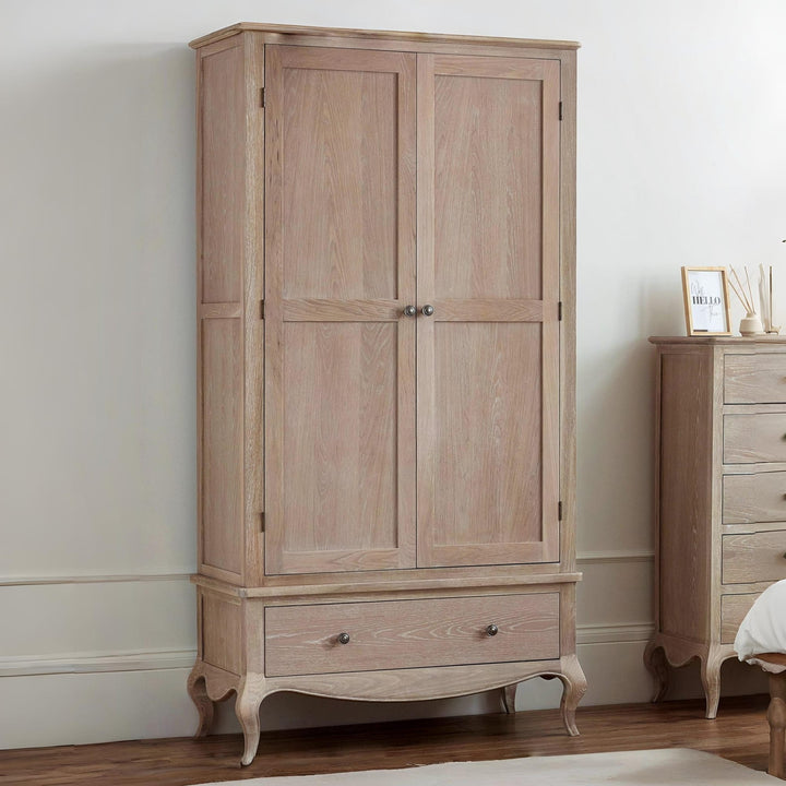 Camille Combination Wardrobe 2 Doors 1 Drawer Limed Oak CAM404 - Havenheim Furniture