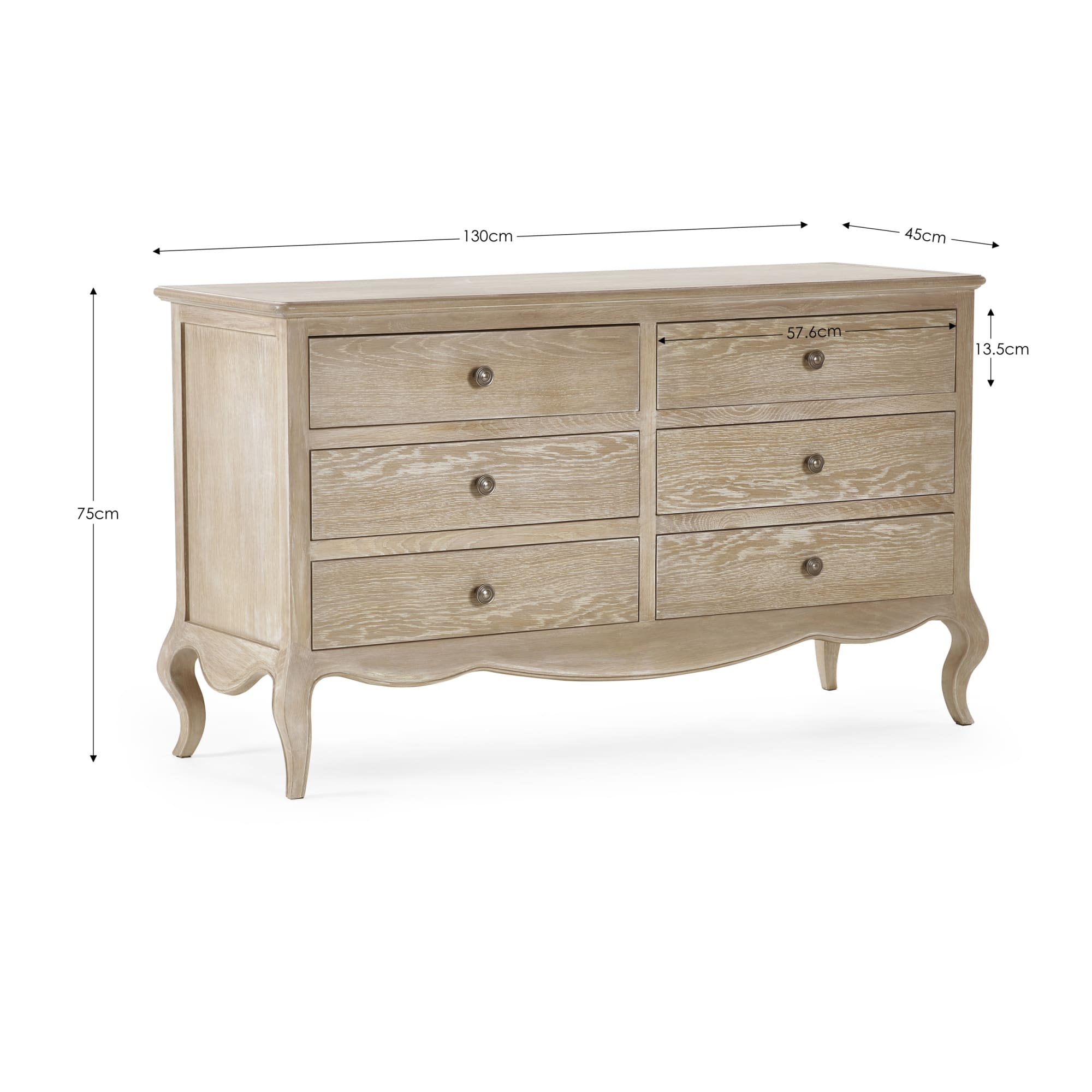 Camille 6 Drawer Wide Chest Limed Oak CAM403 - Havenheim Furniture
