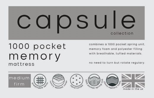 Capsule Memory Pocket 1000 Mattress 135cm Double - White MAT021 - Havenheim Furniture