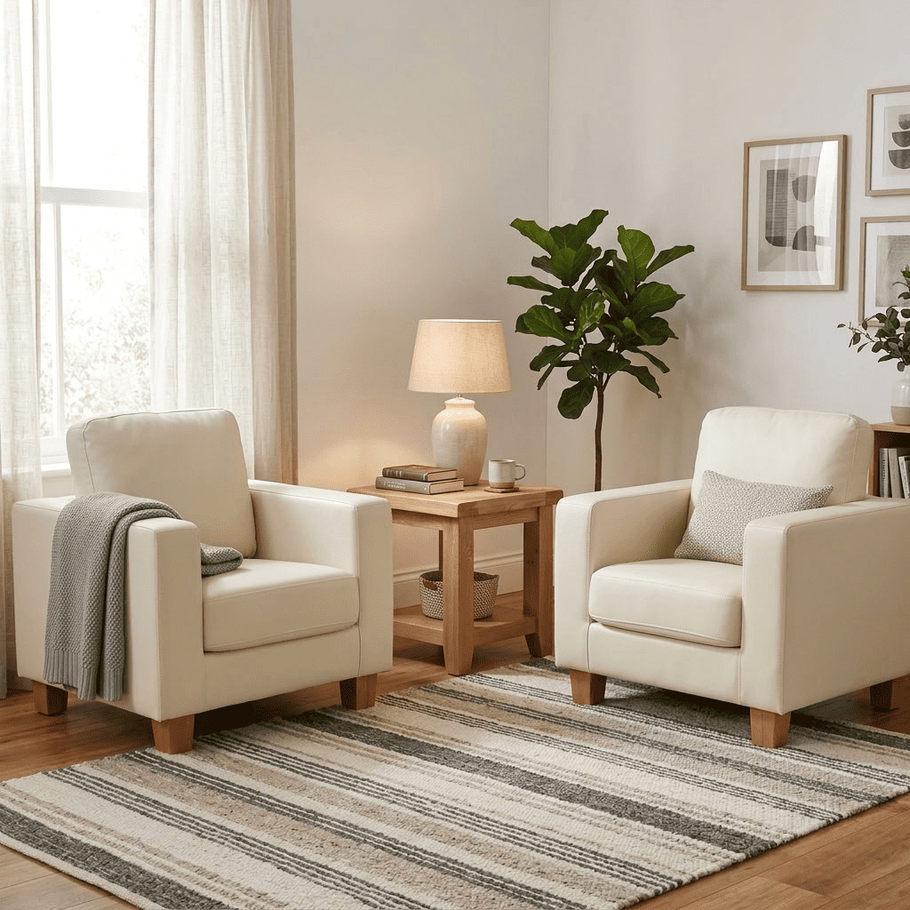 Chesterfield 1 Seater Sofa PU Faux Leather - Cream