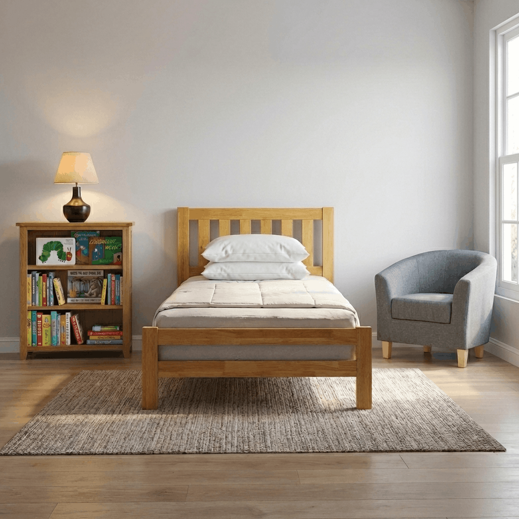 Child's Book Haven 2 - Oak Single Bed, Bookcase & Dark Grey 1 Seater Sofa - CBH2 - Havenheim Furniture