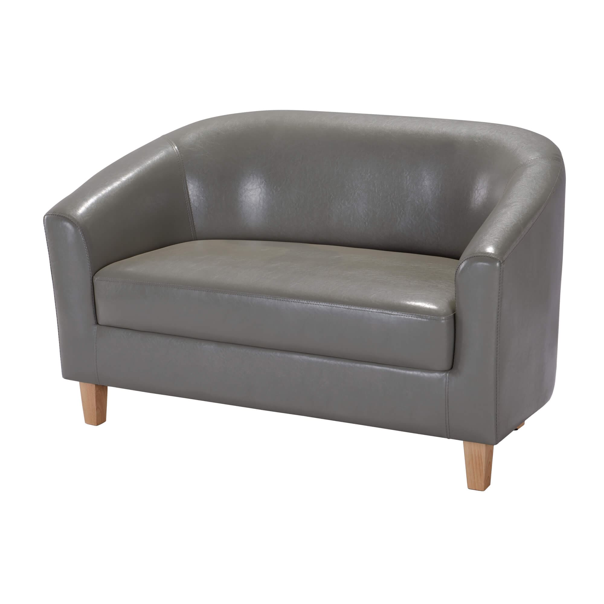 Heartlands Furniture Claridon 2 seater sofa in grey PU faux leather, front view