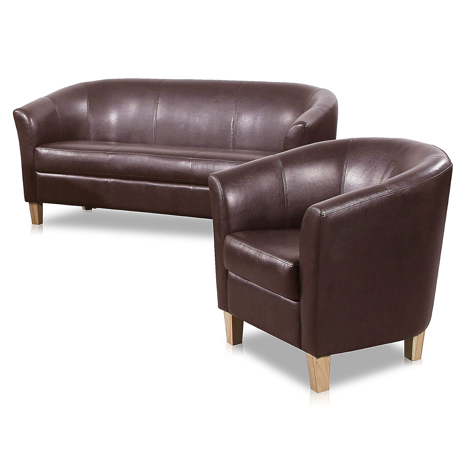 Brown Claridon 2-seater sofa from Heartlands Furniture with plush PU upholstery, showcasing a modern, comfortable living room piece.