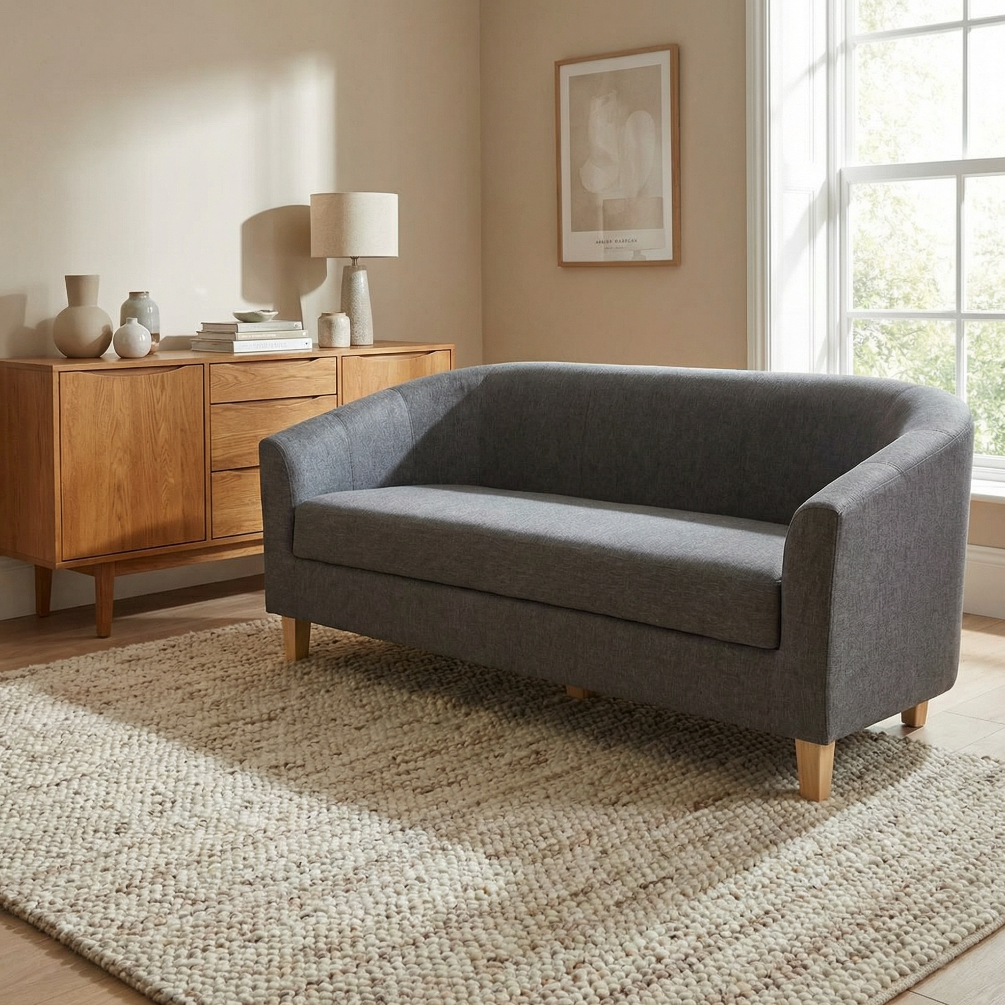 Claridon 3 Seater Sofa Linen Fabric Dark Grey CLARFAB3GRE - Havenheim Furniture