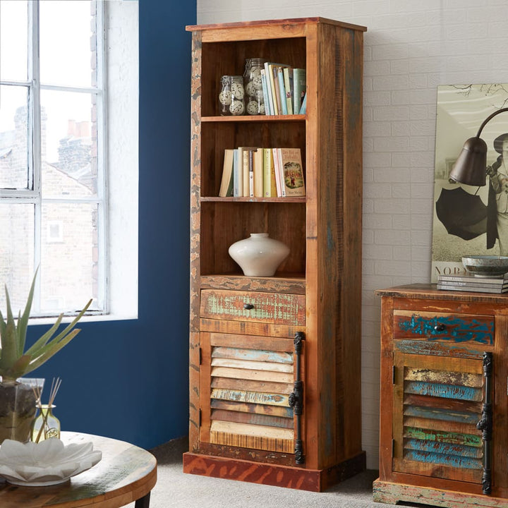 Coastal Narrow Bookcase Solid Mango Wood CS09 - Havenheim Furniture