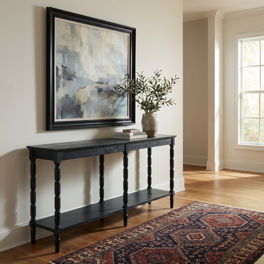 Contour Collection Large Console Black Wood 24335 - Havenheim Furniture