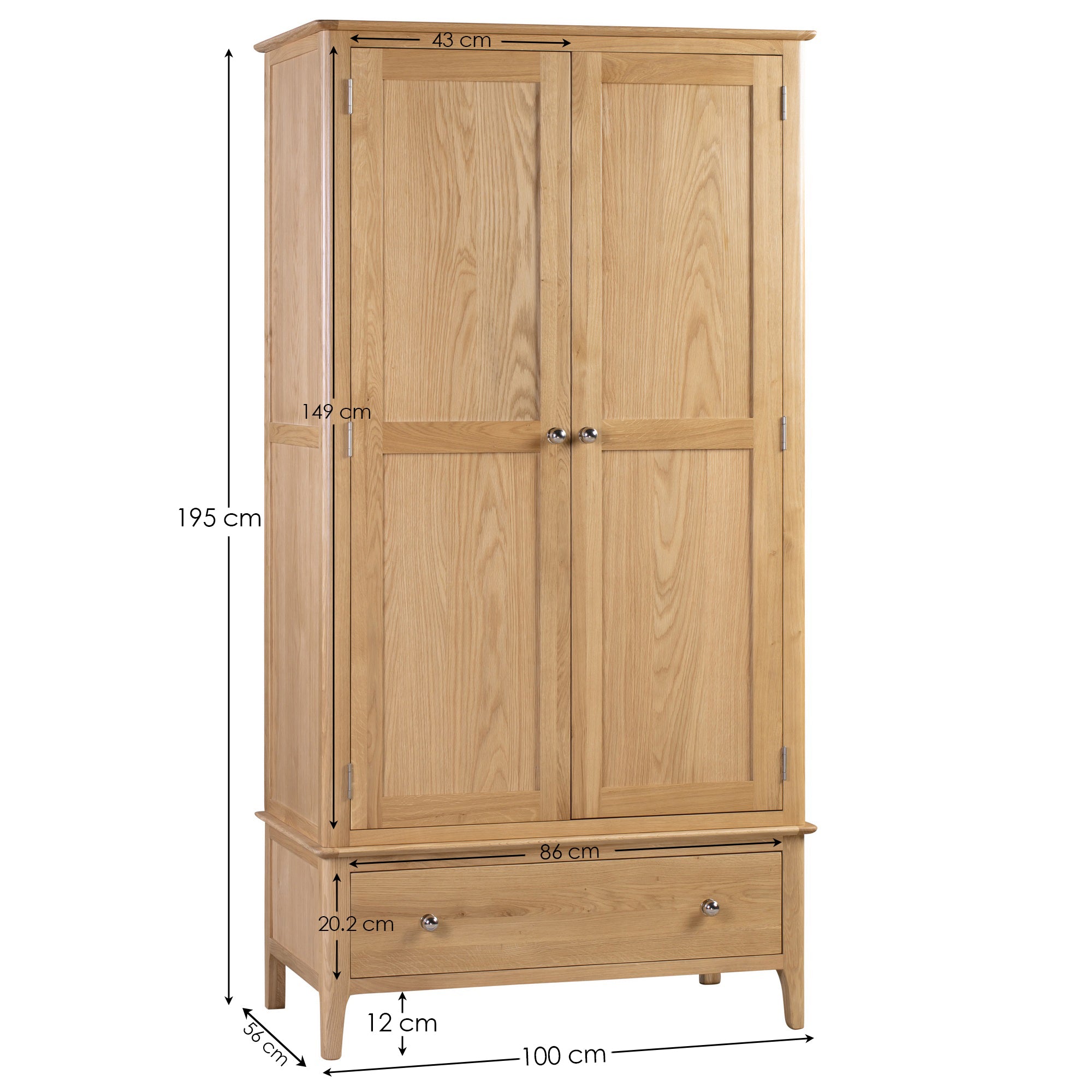 Cotswold 2 Door 1 Drawer Wardrobe COT104 - Havenheim Furniture
