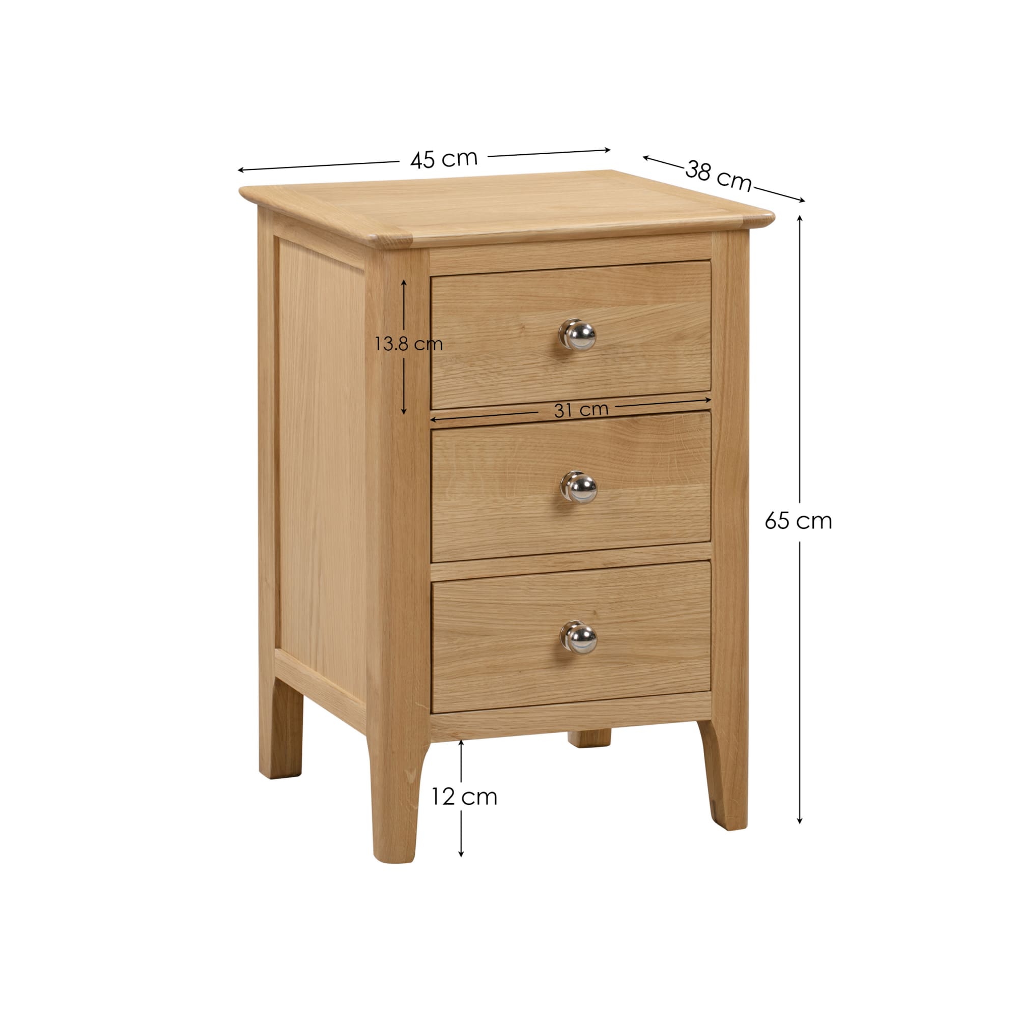 Cotswold 3 Drawer Bedside Solid Oak & Oak Veneers COT101 - Havenheim Furniture