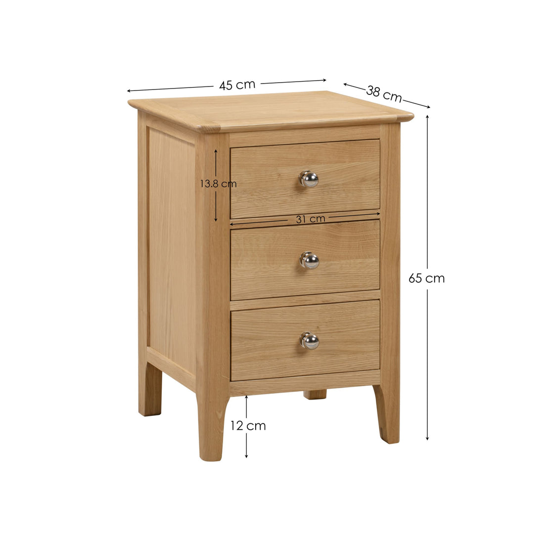 Cotswold 3 Drawer Bedside Solid Oak & Oak Veneers COT101 - Havenheim Furniture