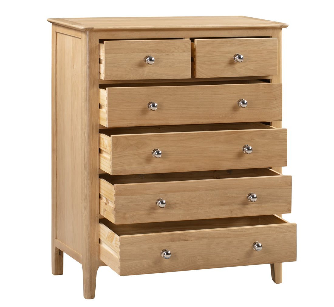 Cotswold 4+2 Drawer Chest Solid Oak and Oak Veneers COT102 - Havenheim Furniture