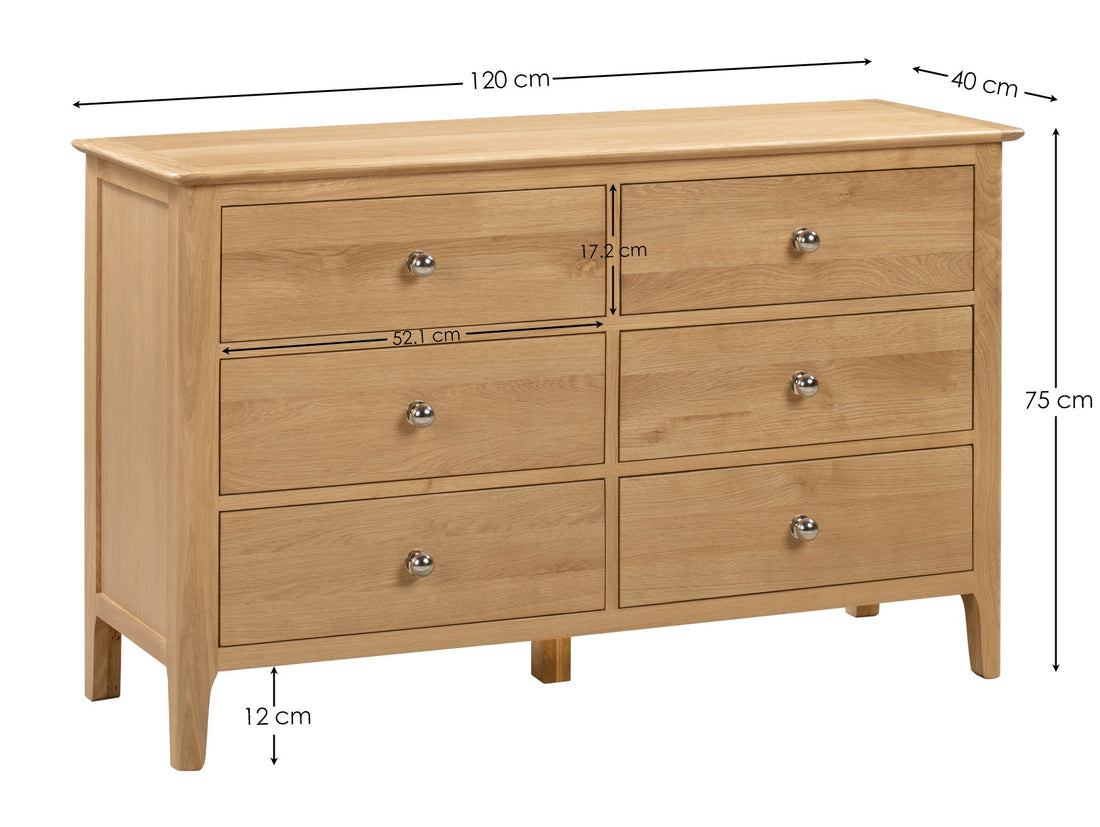 Cotswold 6 Drawer Wide Chest Solid Oak COT103 - Havenheim Furniture