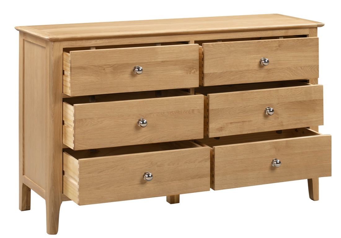 Cotswold 6 Drawer Wide Chest Solid Oak COT103 - Havenheim Furniture