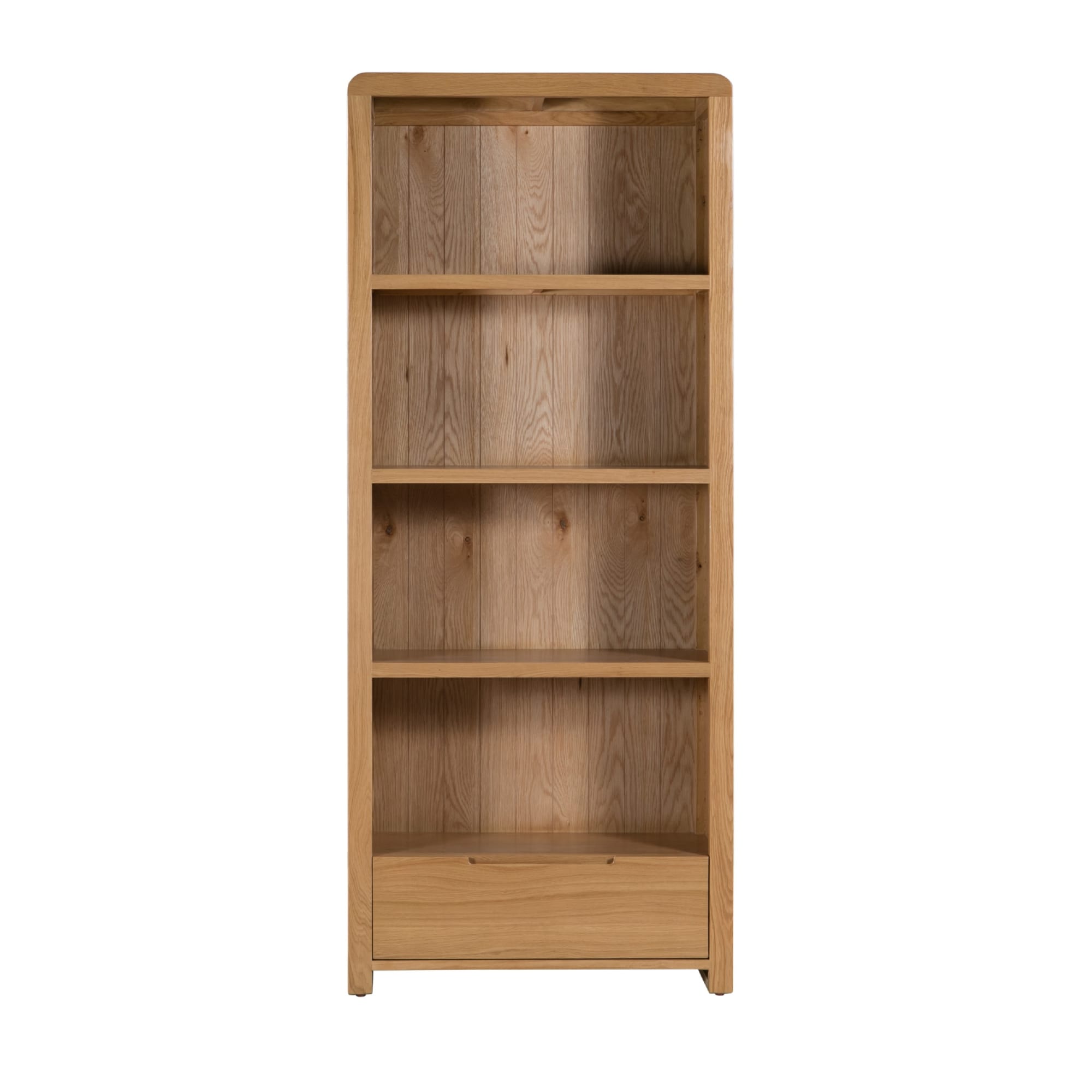 Curve Oak Tall Bookcase 1 Drawer CUR305 - Havenheim Furniture