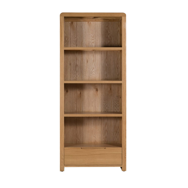 Curve Oak Tall Bookcase 1 Drawer CUR305 - Havenheim Furniture