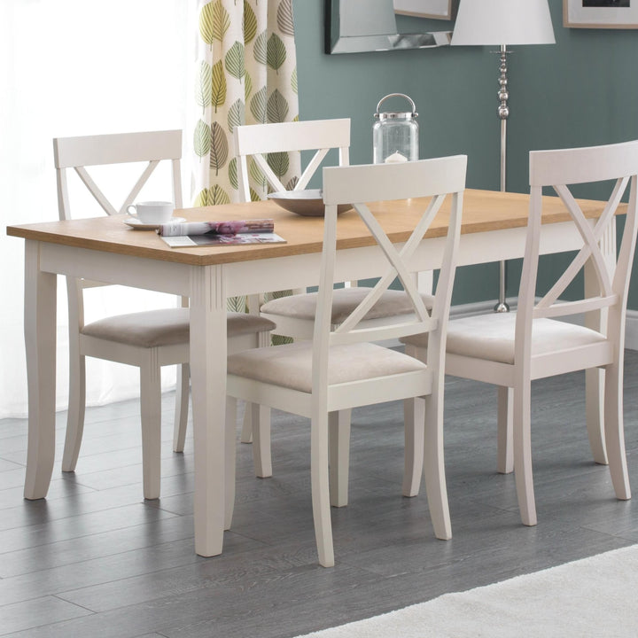 Davenport Oak/Ivory Rectangular Dining Table 150cm Solid Rubberwood & Oak Veneer DAV001 - Havenheim Furniture