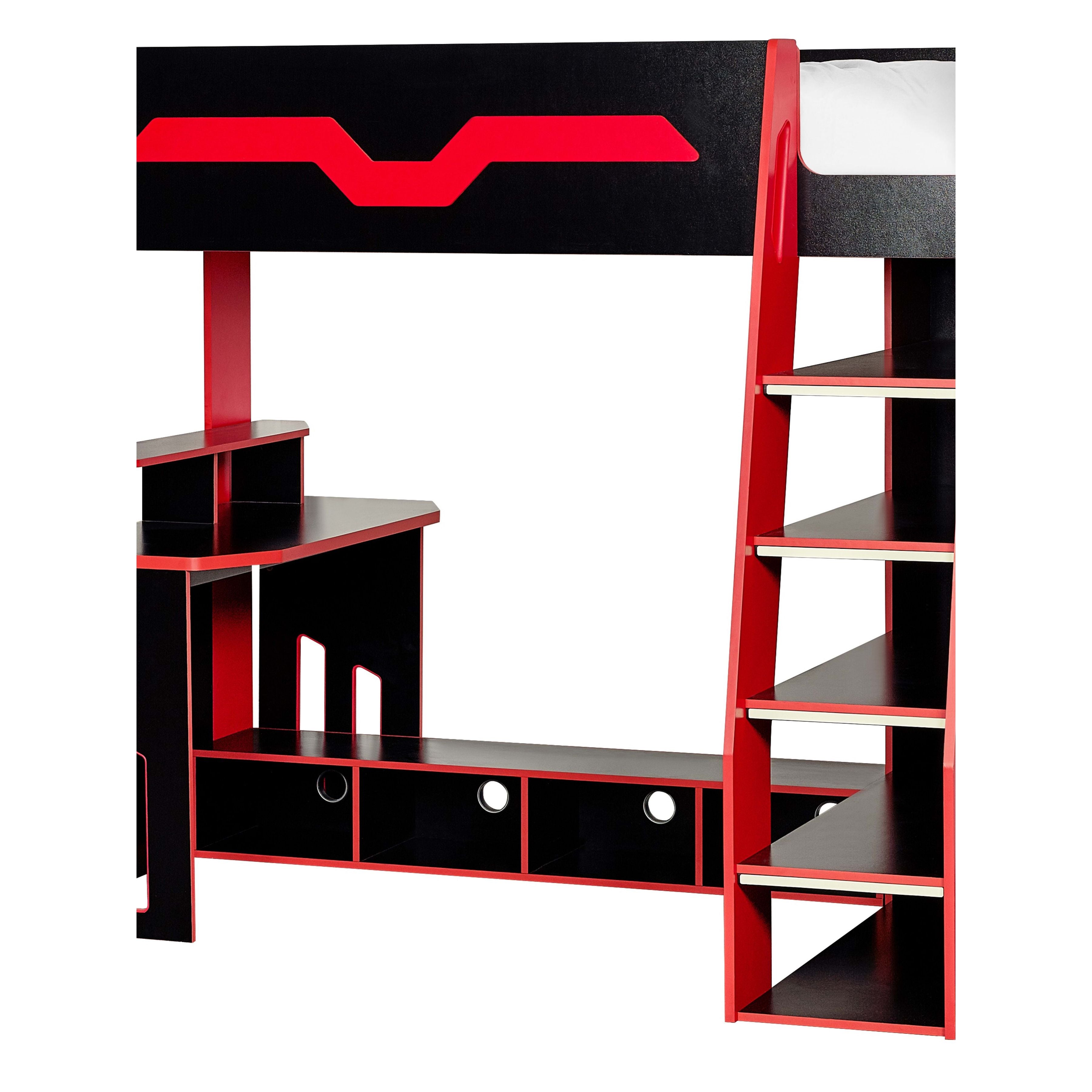 Eagle Gaming Highsleeper Loft Bed 90cm Single with Desk - Black and Red EAG001