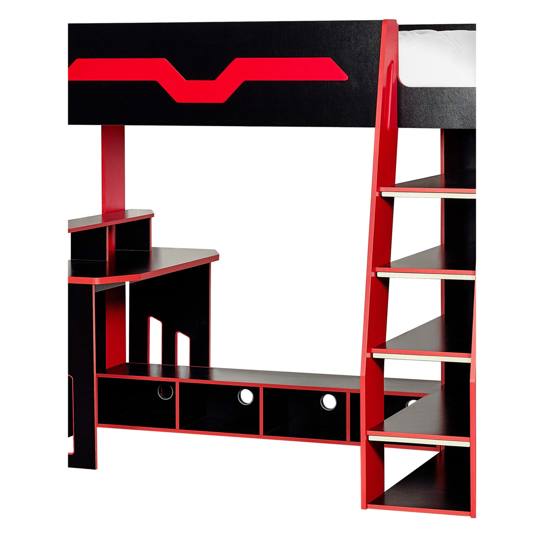 Eagle Gaming Highsleeper Loft Bed 90cm Single with Desk - Black and Red EAG001