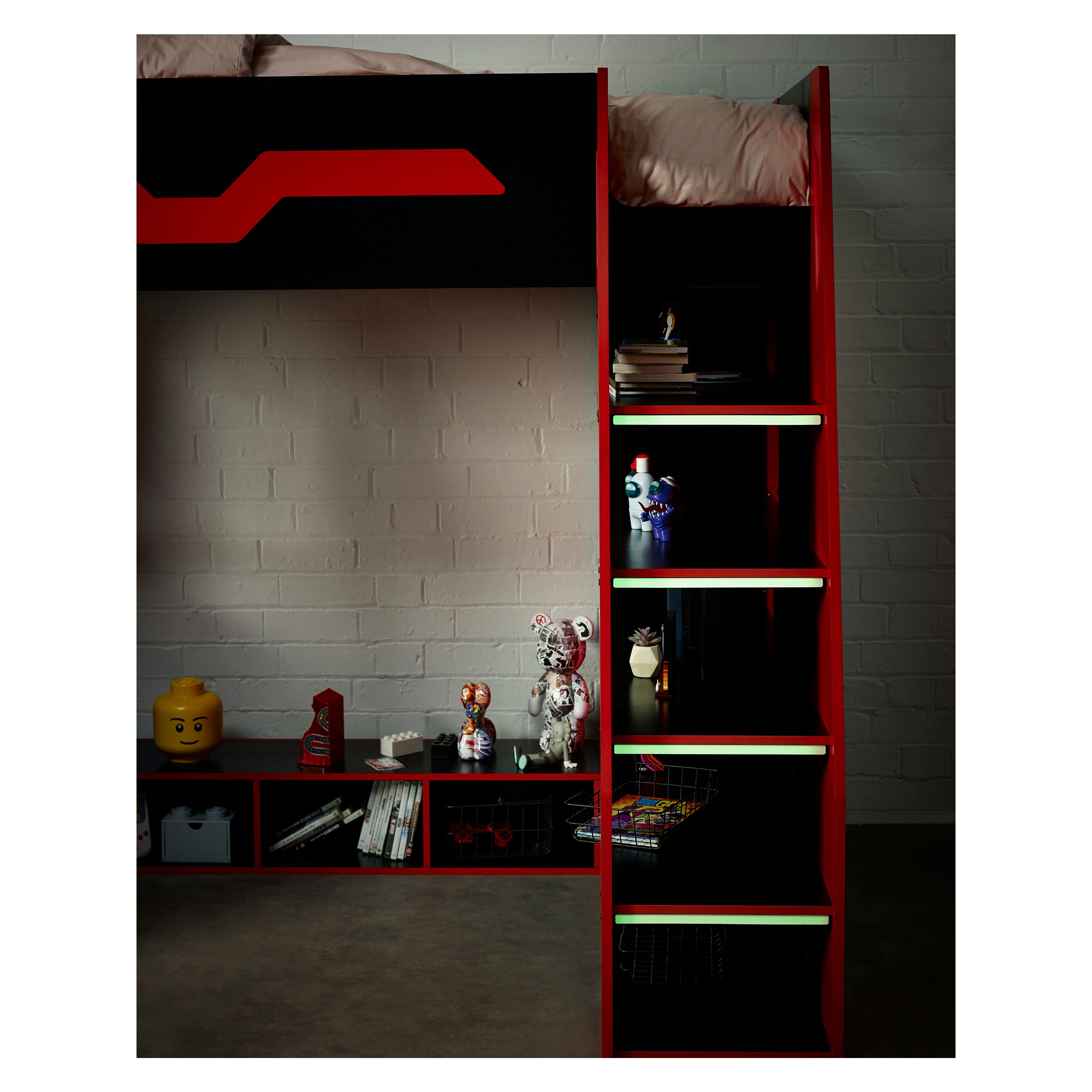 Eagle Gaming Highsleeper Loft Bed 90cm Single with Desk - Black and Red EAG001