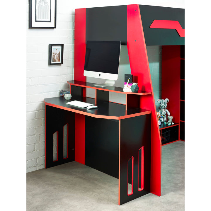 Eagle Gaming Highsleeper Loft Bed 90cm Single with Desk - Black and Red EAG001