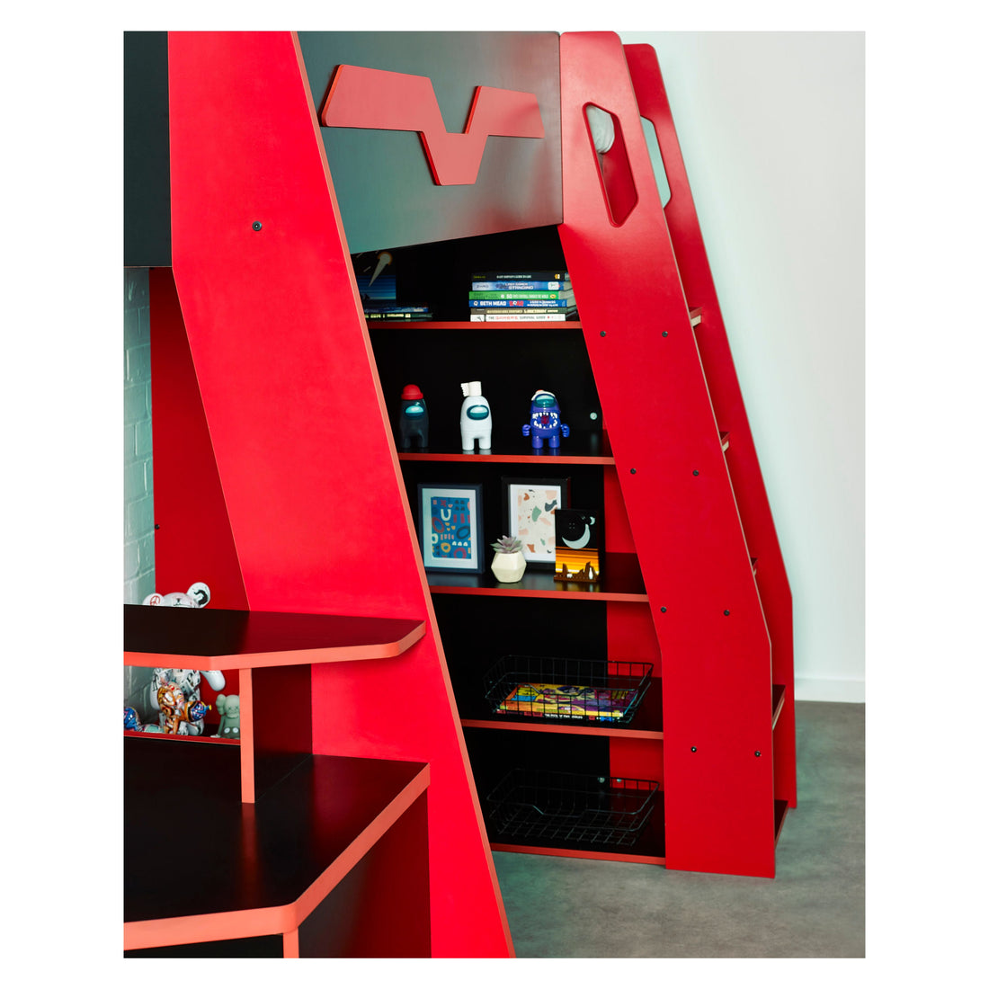 Eagle Gaming Highsleeper Loft Bed 90cm Single with Desk - Black and Red EAG001