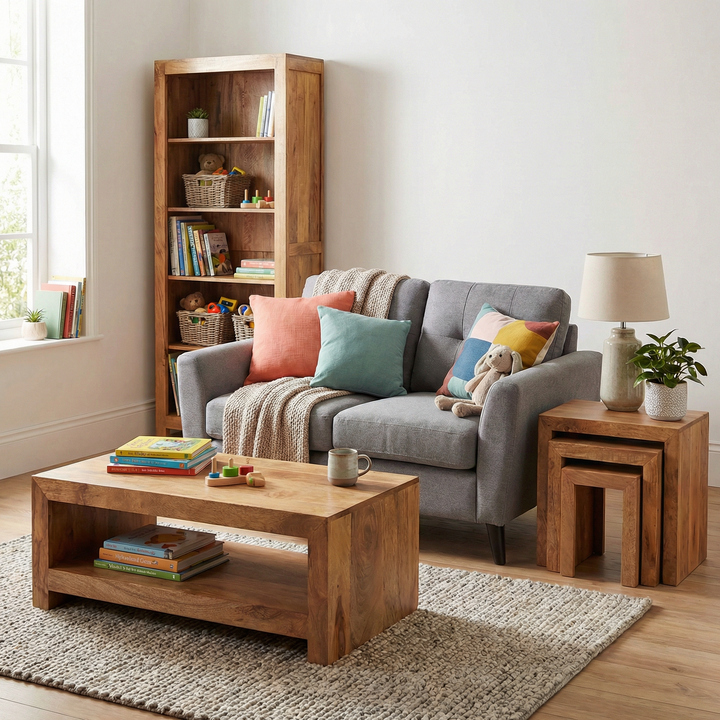 Family Reading Set 1 - Toko Light - Large Open Bookcase, Large Coffee Table & Nest of 3 Tables FRS1 - Havenheim Furniture