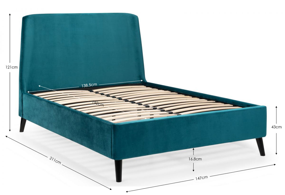 Frida Curved Velvet Bed 135cm Double Teal FRI001 - Havenheim Furniture