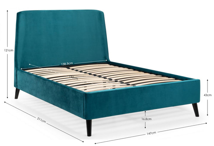Frida Curved Velvet Bed 135cm Double Teal FRI001 - Havenheim Furniture