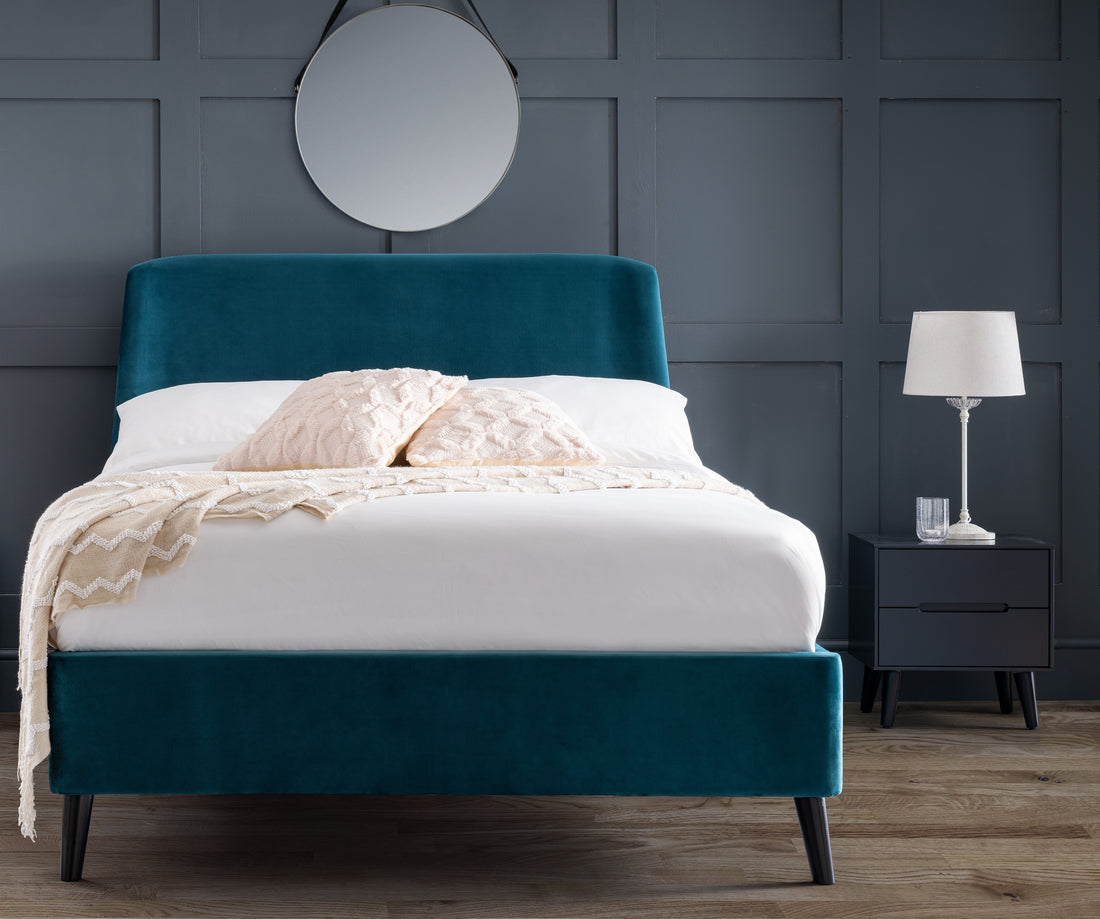 Frida Curved Velvet Bed 135cm Double Teal FRI001 - Havenheim Furniture