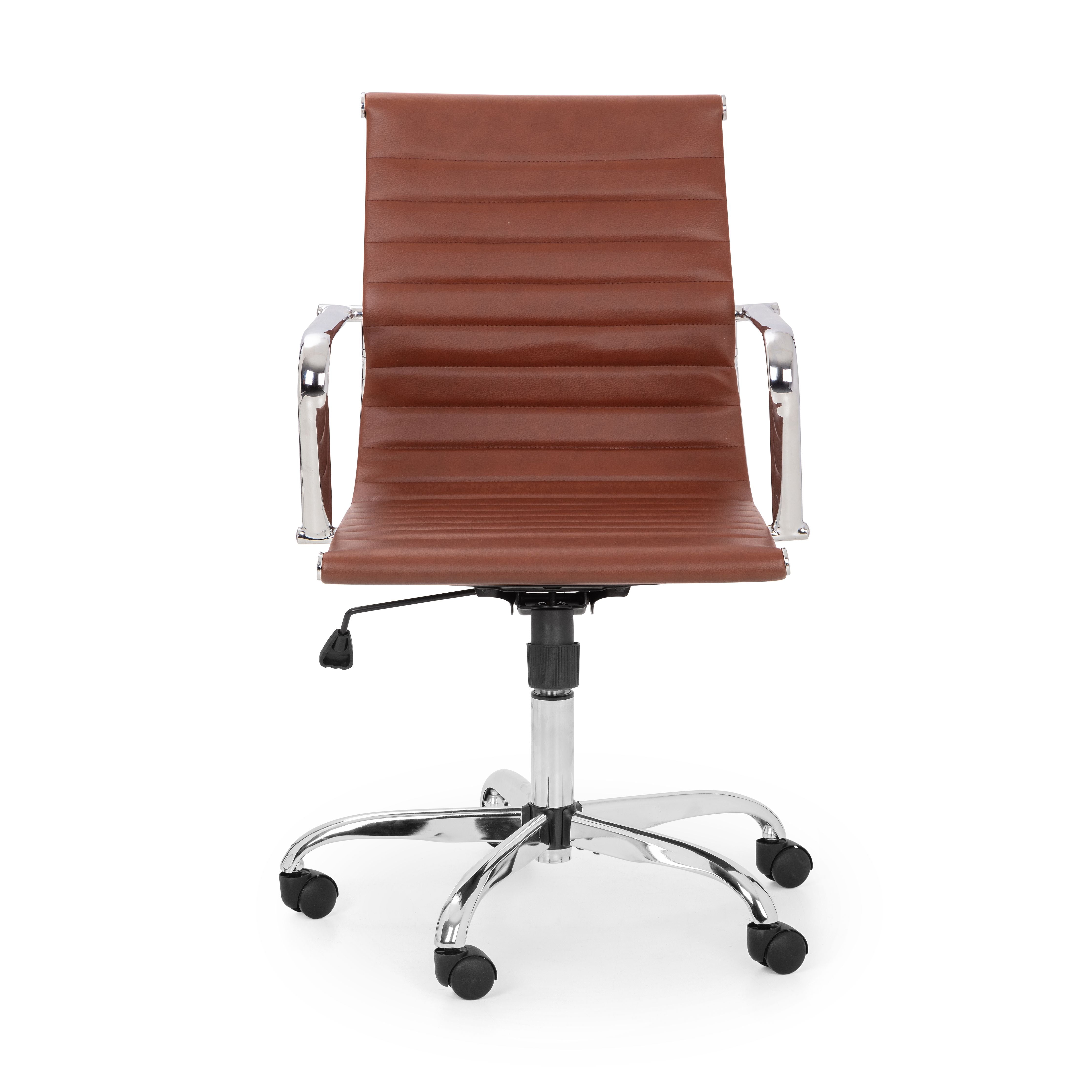 GIO BROWN & CHROME OFFICE CHAIR Faux Leather & Chrome Plated Steel GIO203 - Havenheim Furniture