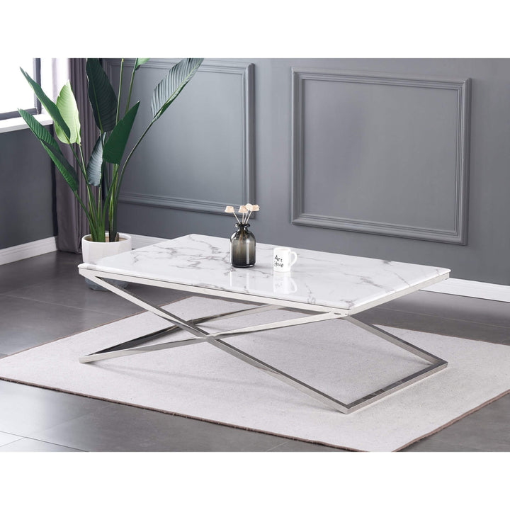 Ginetta Marble Coffee Table with Silver Frame GINECOFF - Havenheim Furniture