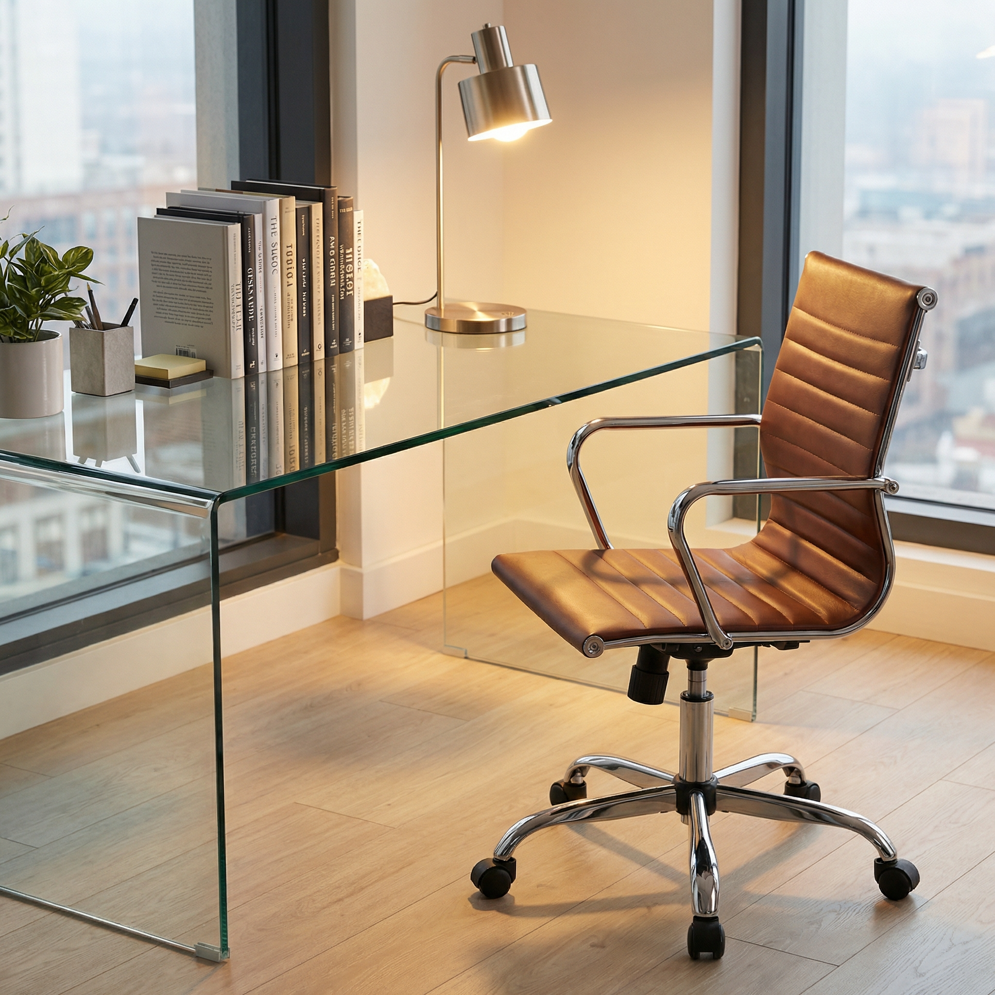 Gio Brown & Chrome Office Chair Faux Leather & Chrome Plated Steel GIO203 - Havenheim Furniture