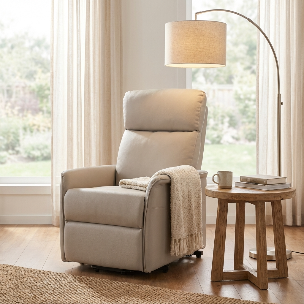 Helena Pebble Motorised Rise & Recline Chair Faux Leather HEL102 - Havenheim Furniture
