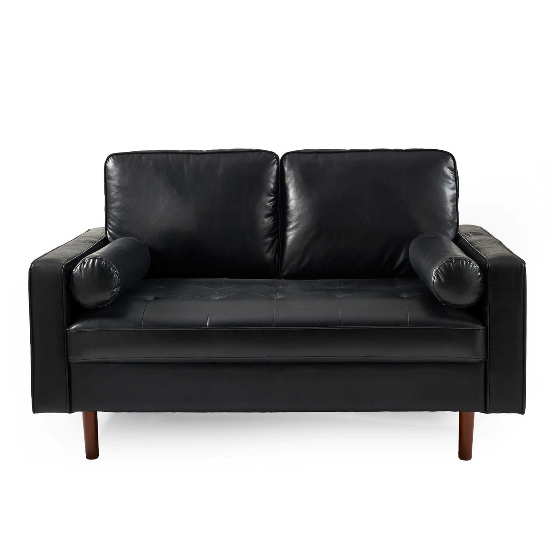 Henley 2 Seater Sofa with Bolsters Black Faux Leather