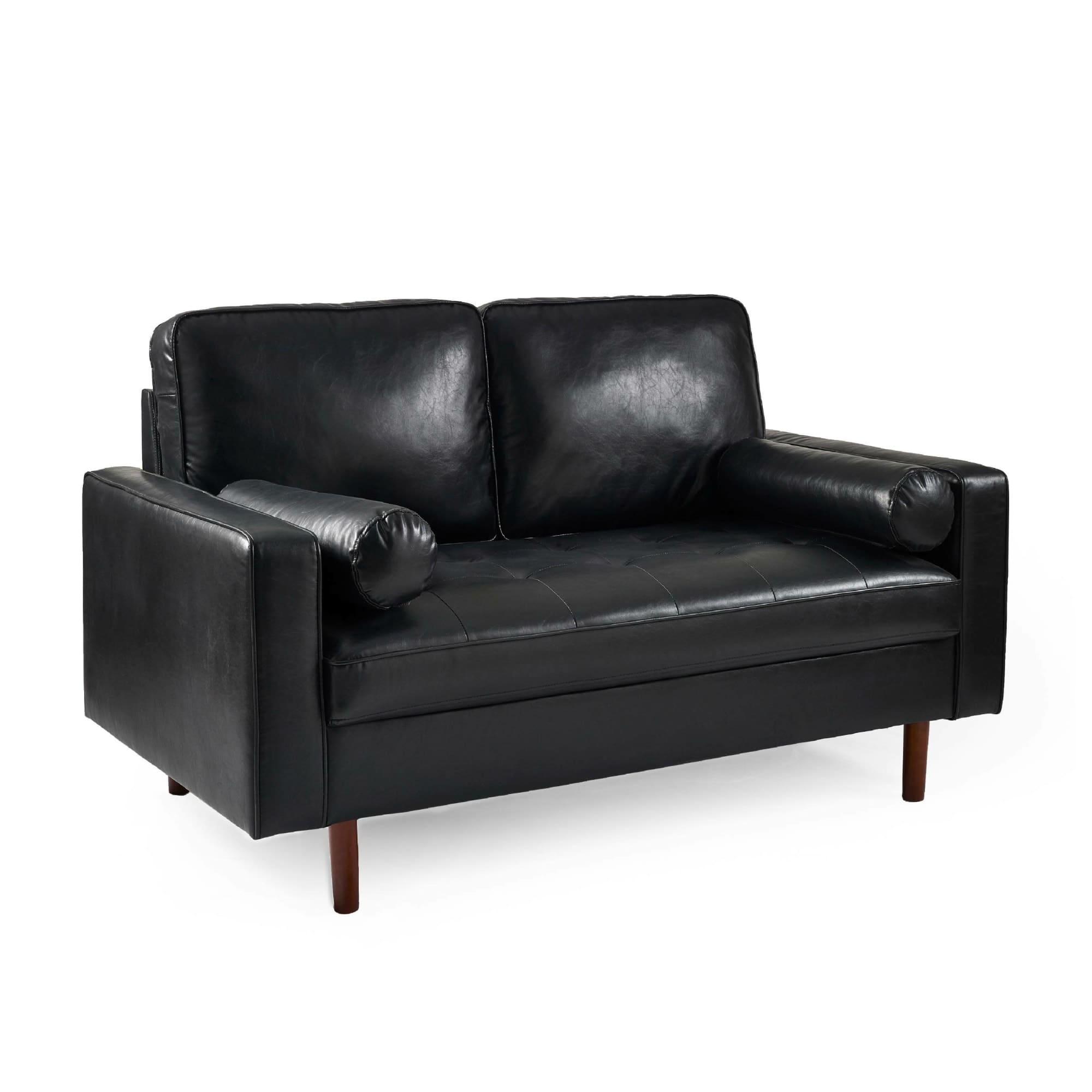 Henley 2 Seater Sofa with Bolsters Black Faux Leather