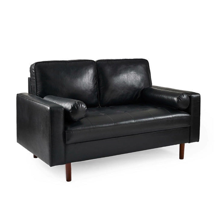 Henley 2 Seater Sofa with Bolsters Black Faux Leather