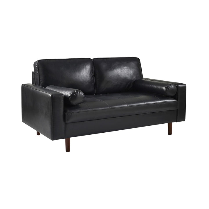 Black faux leather Henley 3-seater sofa with bolster cushions by Julian Bowen, showcasing a modern furniture design.