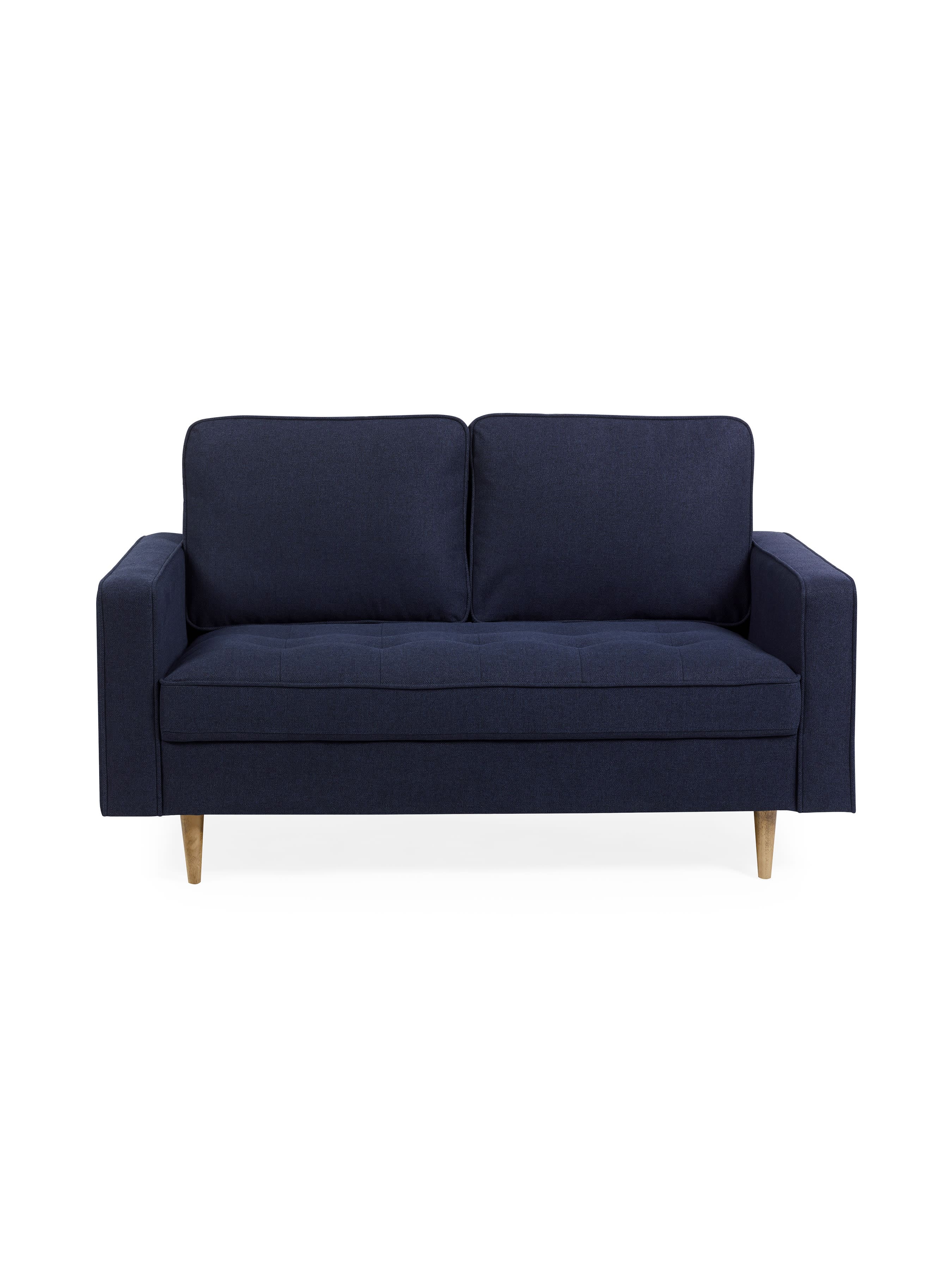 Deep blue linen upholstered 2-seater sofa by Julian Bowen with plush cushions and modern furniture design.