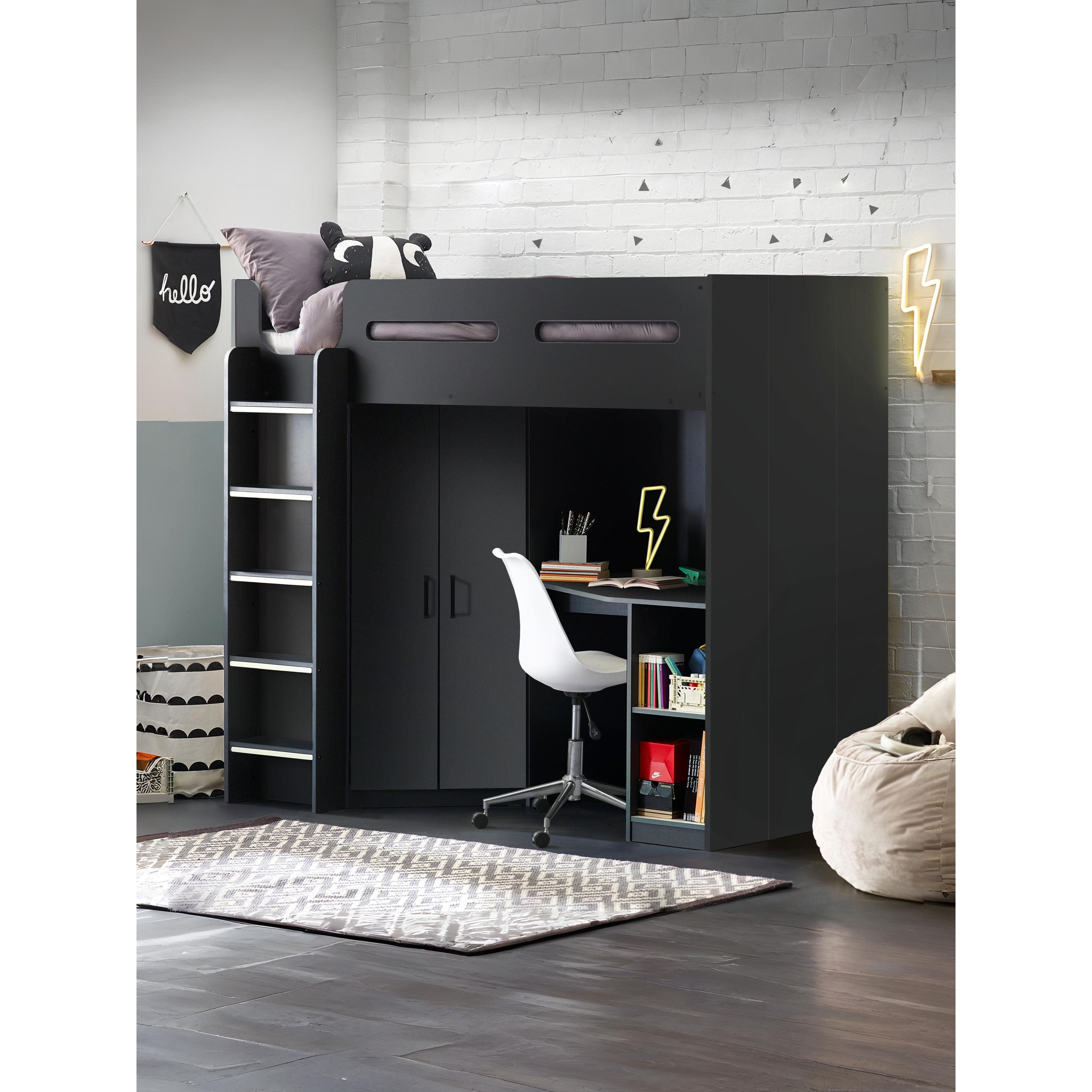 Hercules Highsleeper Bed with Desk Single 90cm - Anthracite HER012