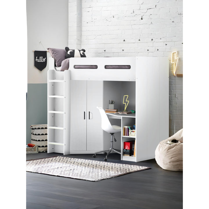 Hercules 90cm Single Highsleeper Loft Bed with Desk - White HER013