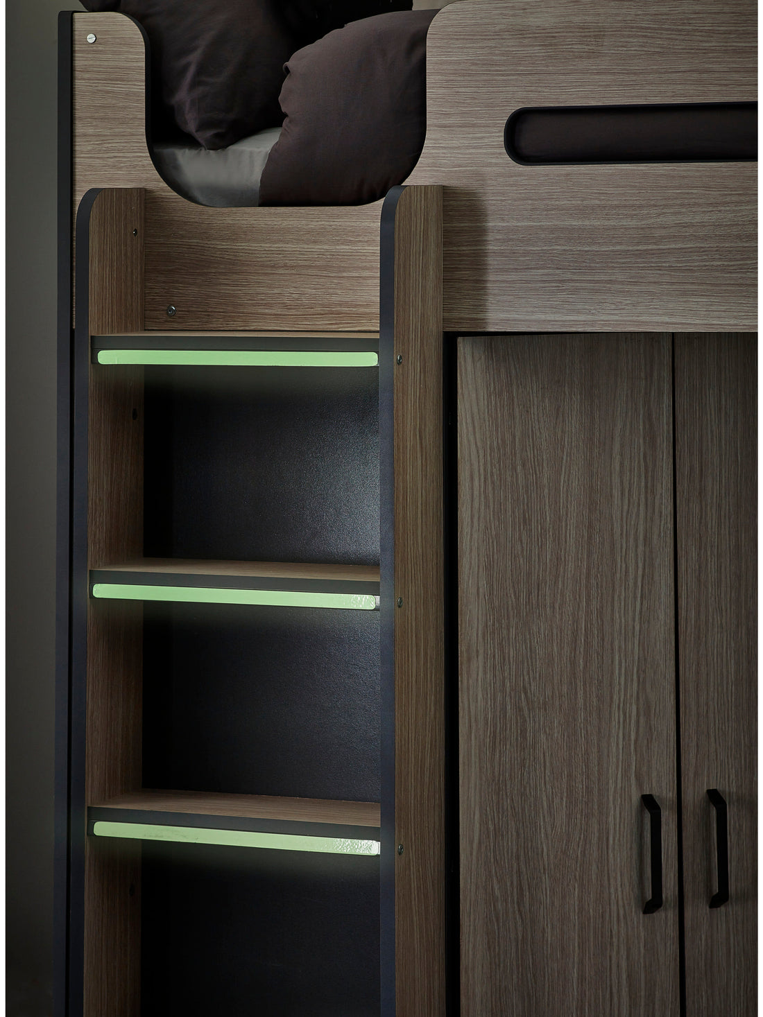 Hercules Highsleeper Bed Single 90cm with Desk - Light Wood Effect & Anthracite HER011