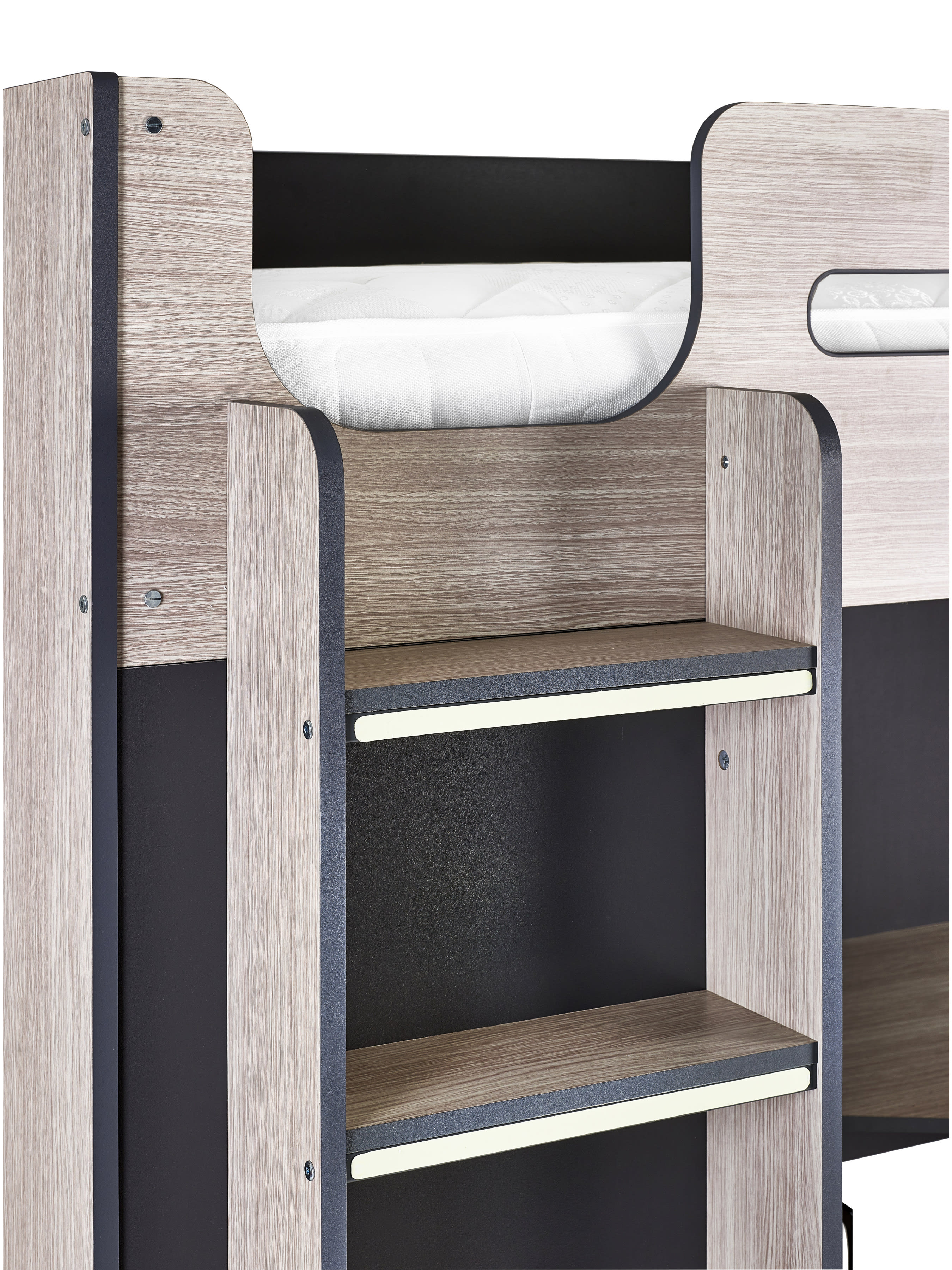 Hercules Highsleeper Bed Single 90cm with Desk - Light Wood Effect & Anthracite HER011
